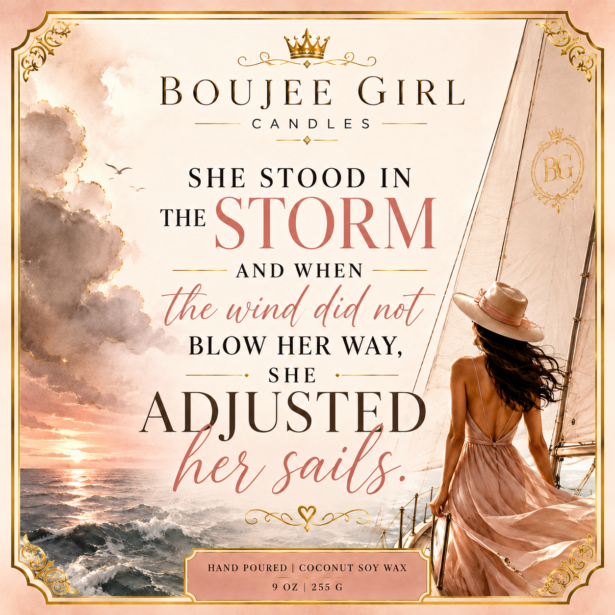 She Adjusted Her Sails Inspirational Candle | Luxury Coconut & Beeswax Candle