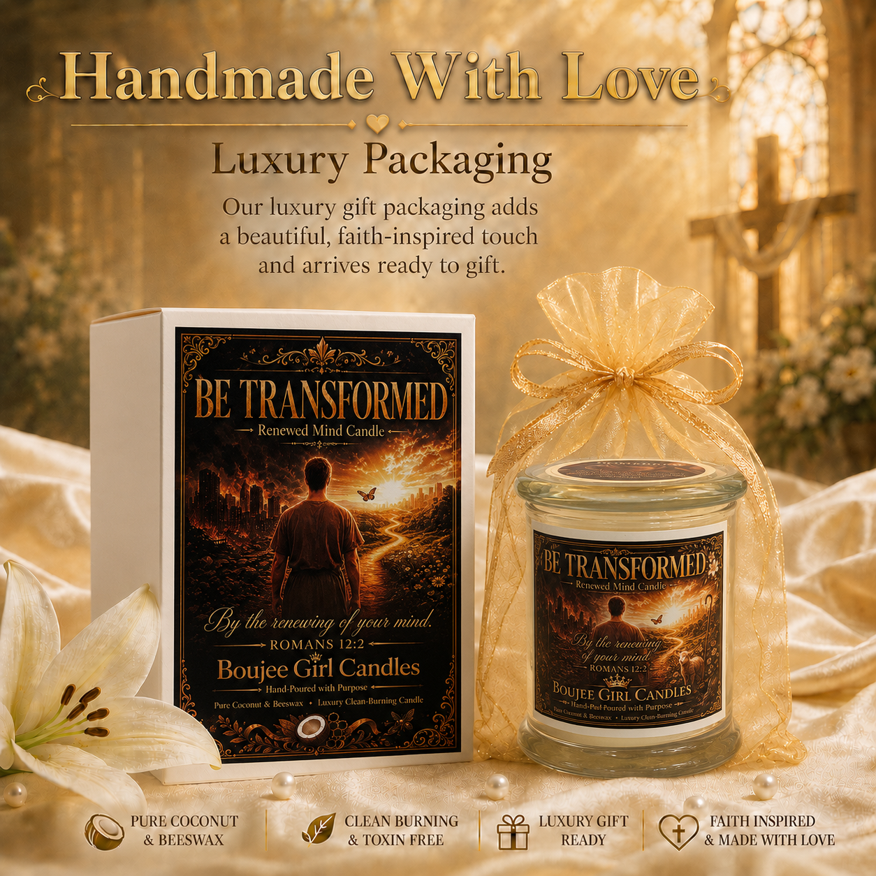 Be Transformed Romans 12:2 Scripture Candle | 12 oz Coconut + Beeswax