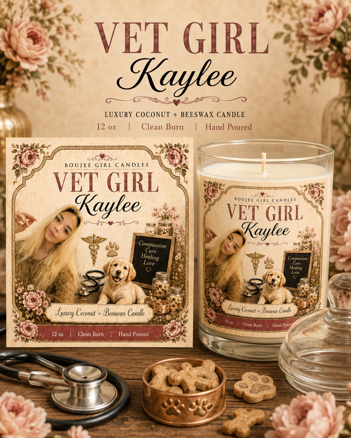 Personalized Photo Candle | Custom Name Candle | Career, Hobby, or Theme Candle Made From Your Headshot | Boujee Girl Candle