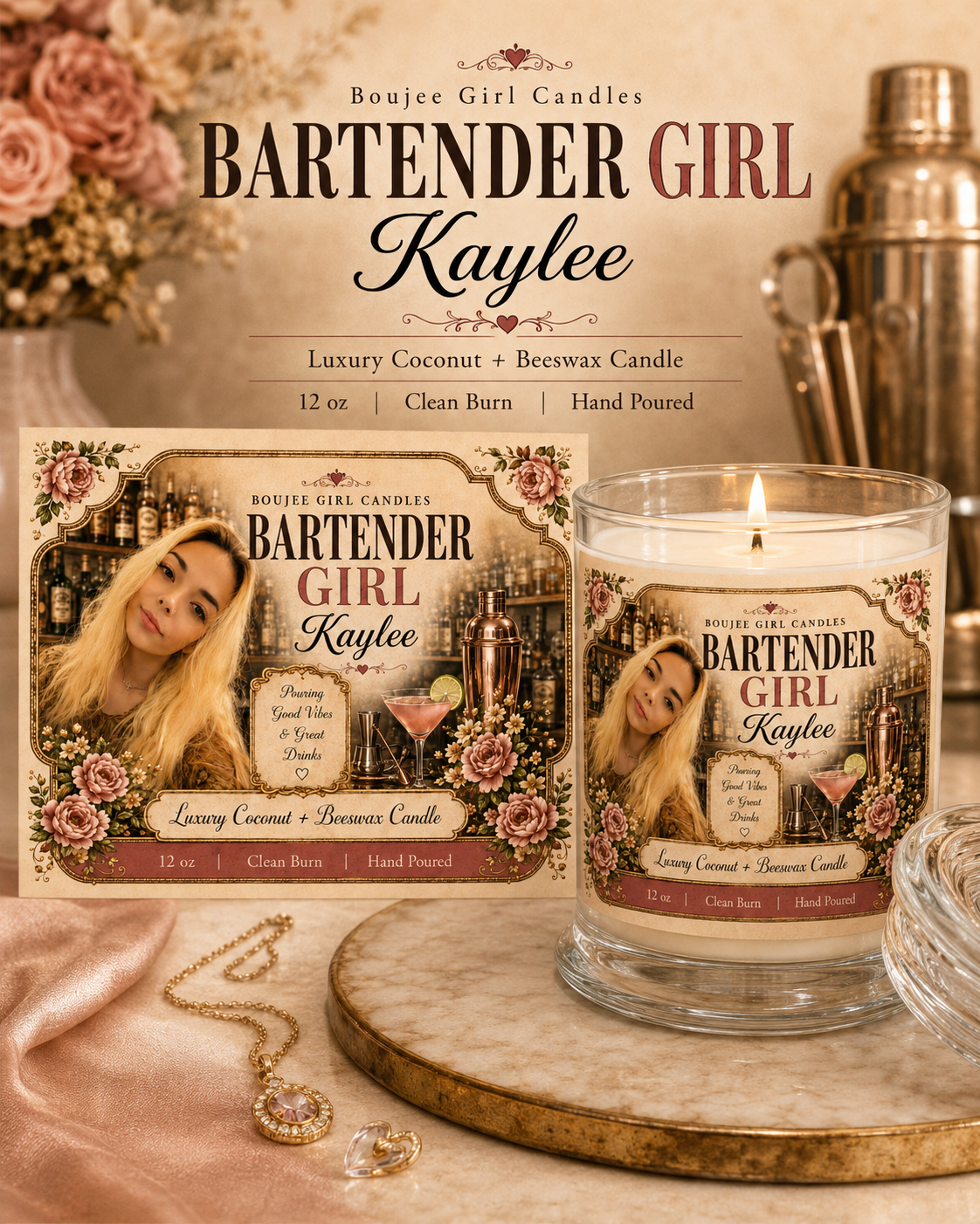 Personalized Photo Candle | Custom Name Candle | Career, Hobby, or Theme Candle Made From Your Headshot | Boujee Girl Candle