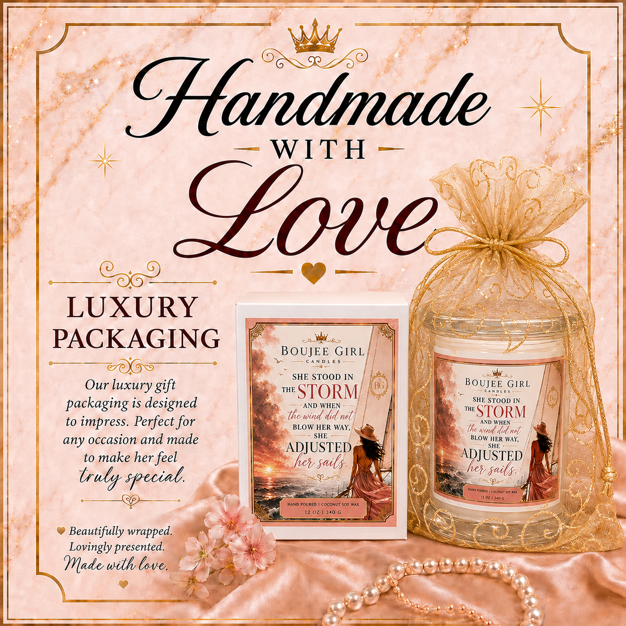 She Adjusted Her Sails Inspirational Candle | Luxury Coconut & Beeswax Candle