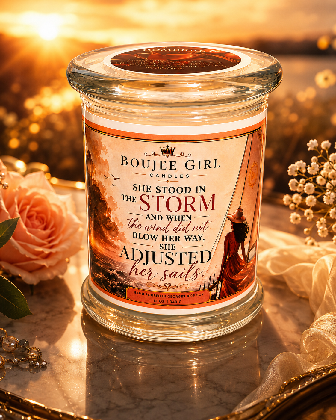 She Adjusted Her Sails Inspirational Candle | Luxury Coconut & Beeswax Candle