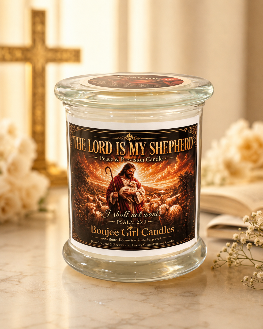 The Lord Is My Shepherd Psalm 23:1 Candle | 12 oz Coconut + Beeswax