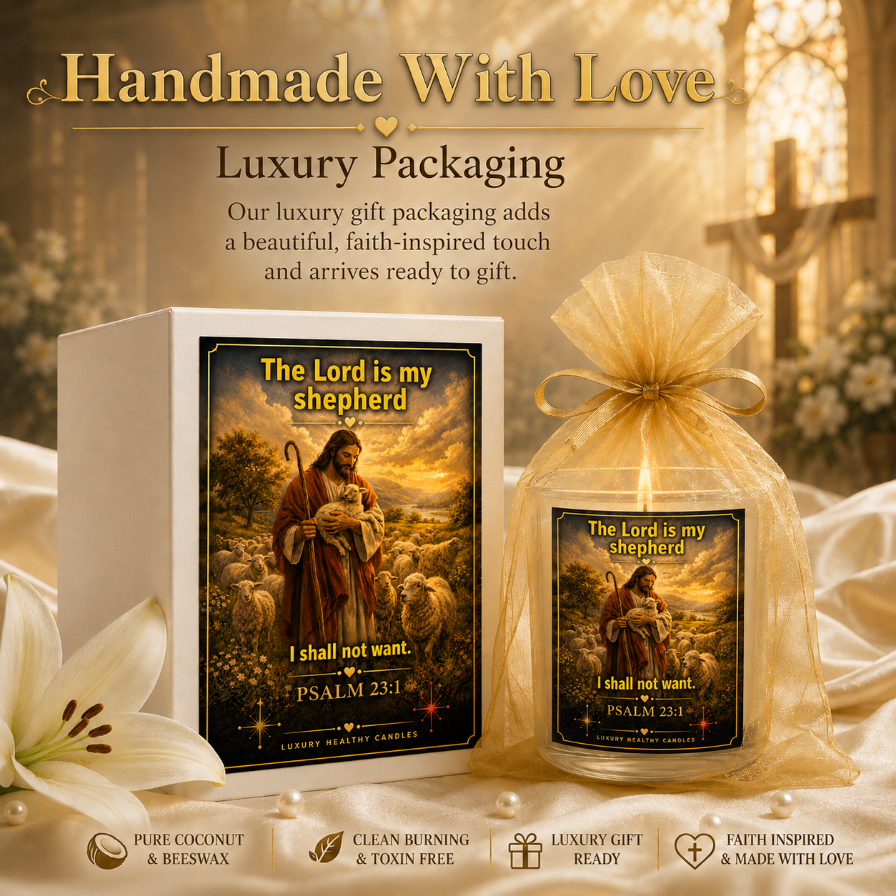 The Lord Is My Shepherd Psalm 23:1 Candle | 12 oz Coconut + Beeswax
