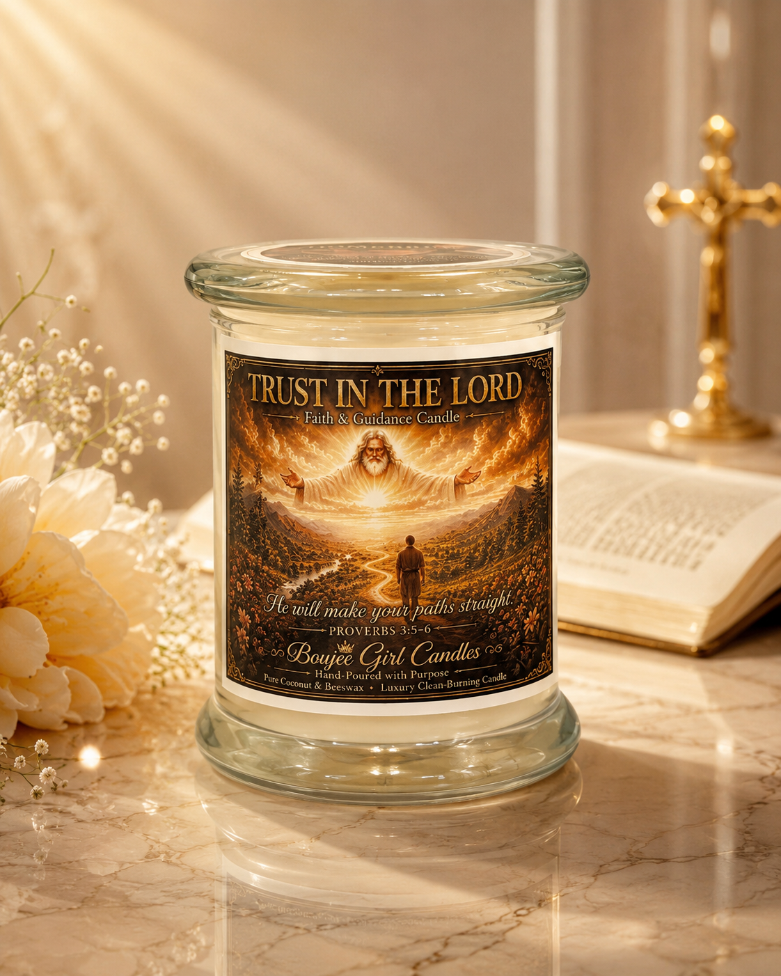 Trust in the Lord Proverbs 3:5–6 Candle | 12 oz Coconut + Beeswax