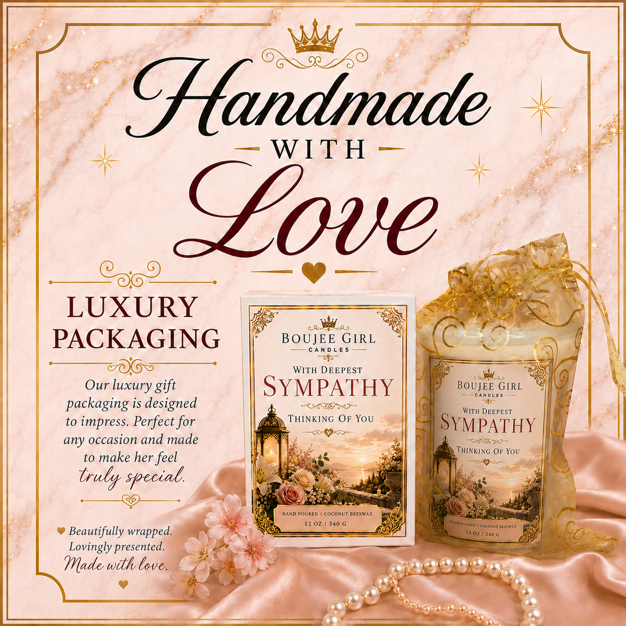 With Deepest Sympathy Memorial Candle | 12 oz Coconut + Beeswax