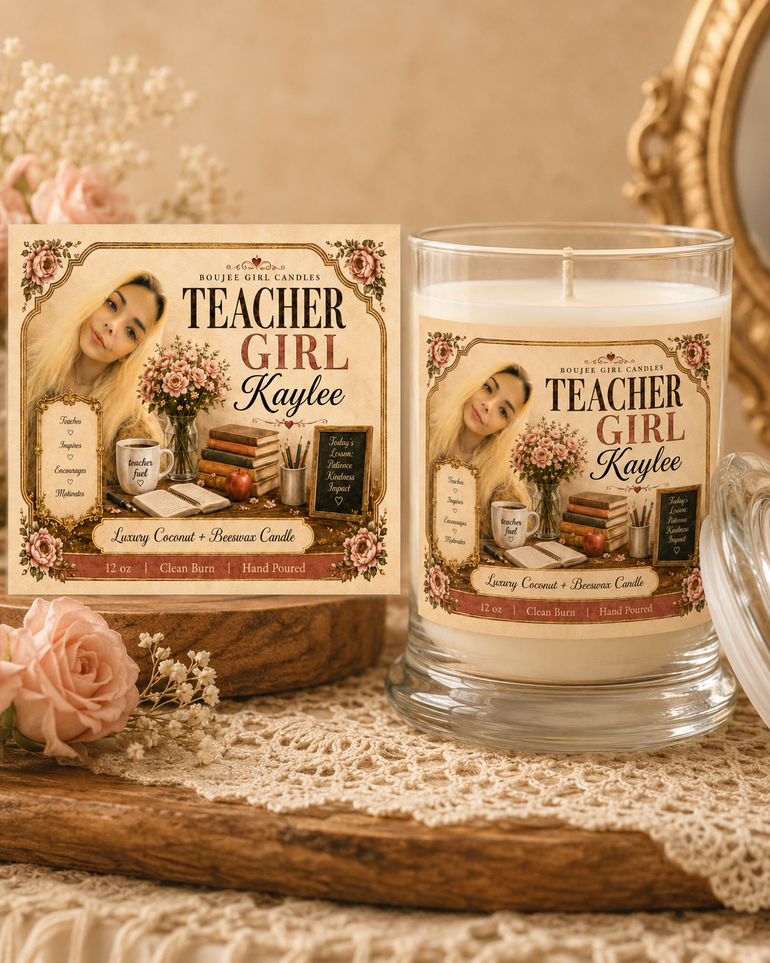 Personalized Photo Candle | Custom Name Candle | Career, Hobby, or Theme Candle Made From Your Headshot | Boujee Girl Candle