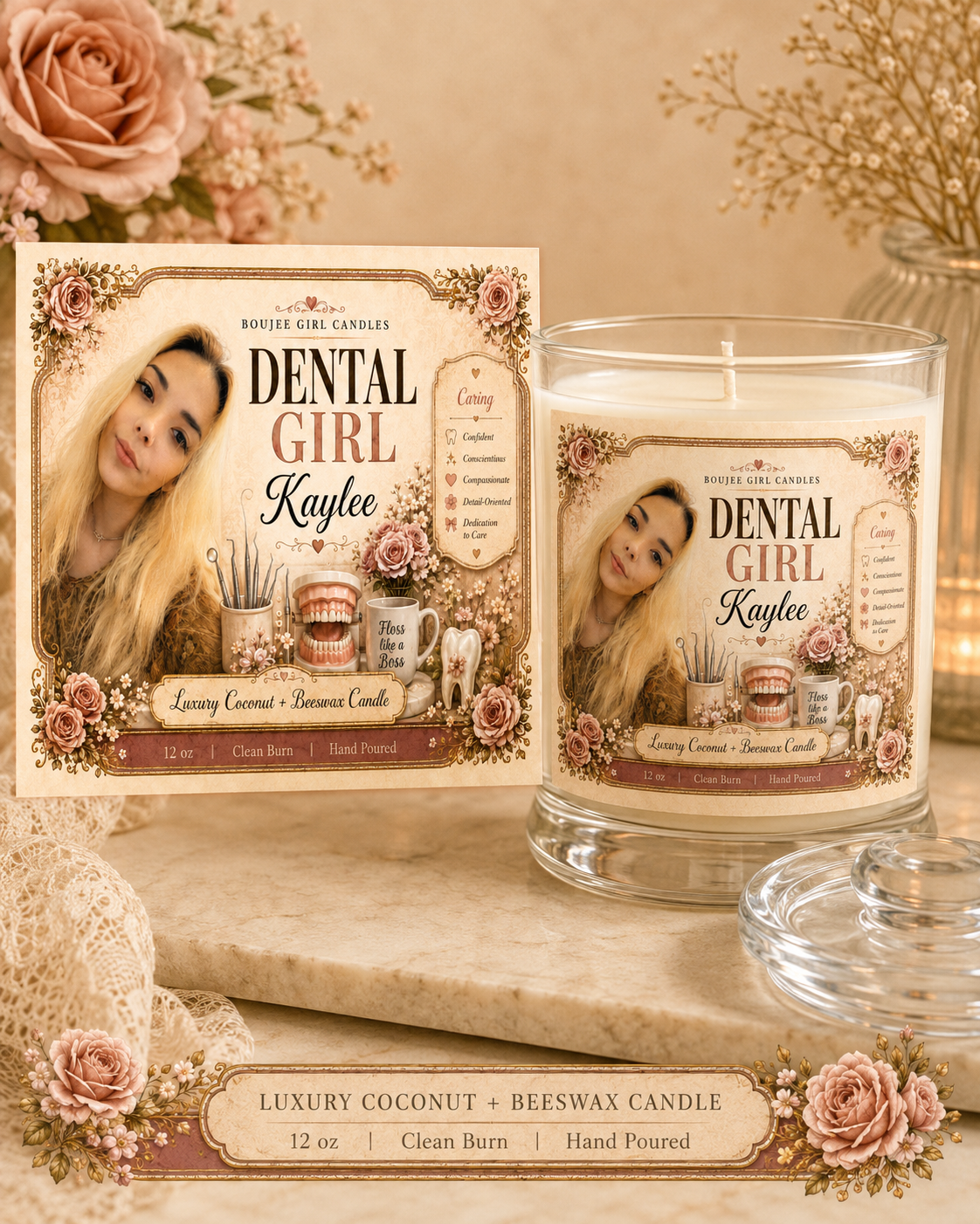 Personalized Photo Candle | Custom Name Candle | Career, Hobby, or Theme Candle Made From Your Headshot | Boujee Girl Candle