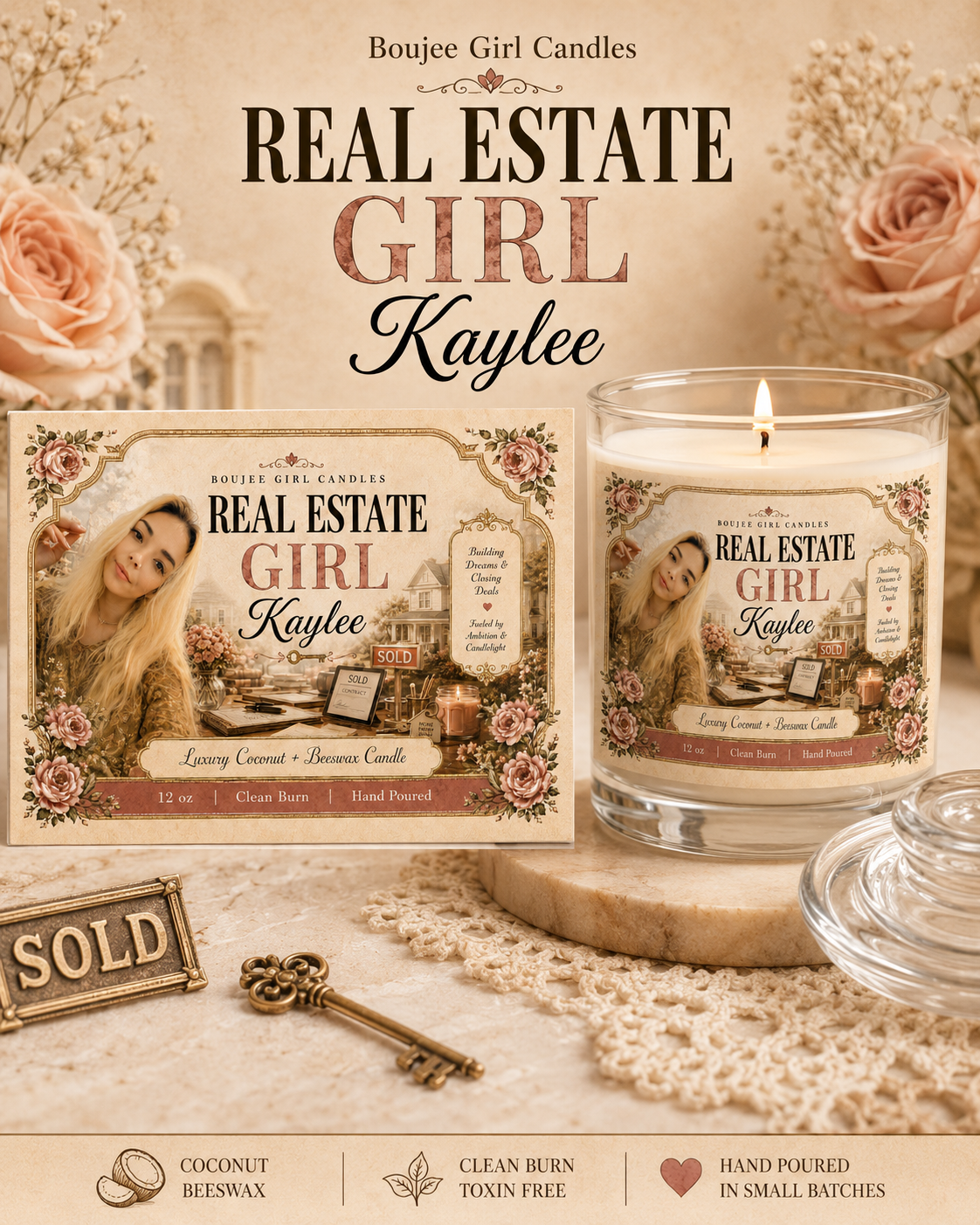 Personalized Photo Candle | Custom Name Candle | Career, Hobby, or Theme Candle Made From Your Headshot | Boujee Girl Candle