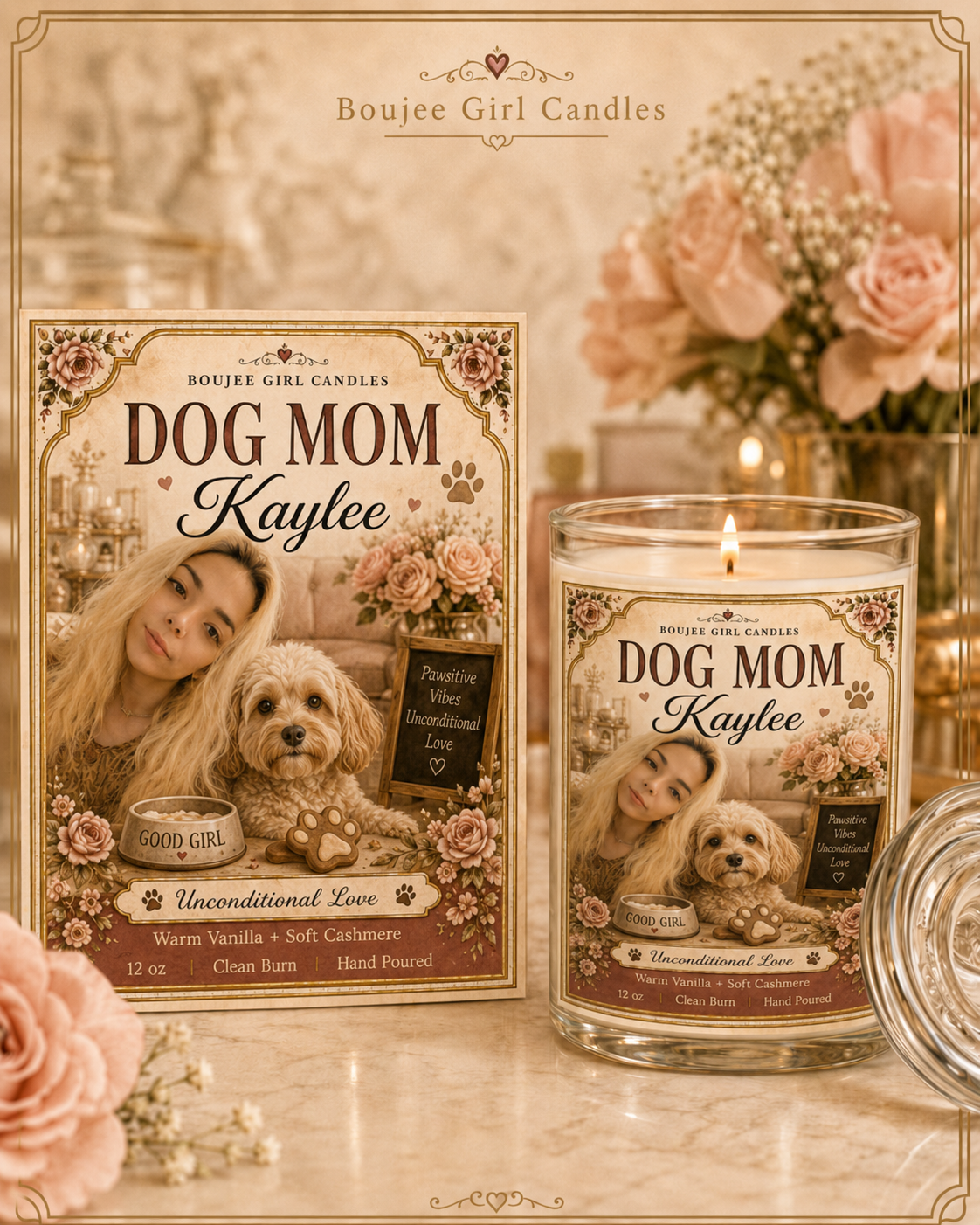 Personalized Photo Candle | Custom Name Candle | Career, Hobby, or Theme Candle Made From Your Headshot | Boujee Girl Candle