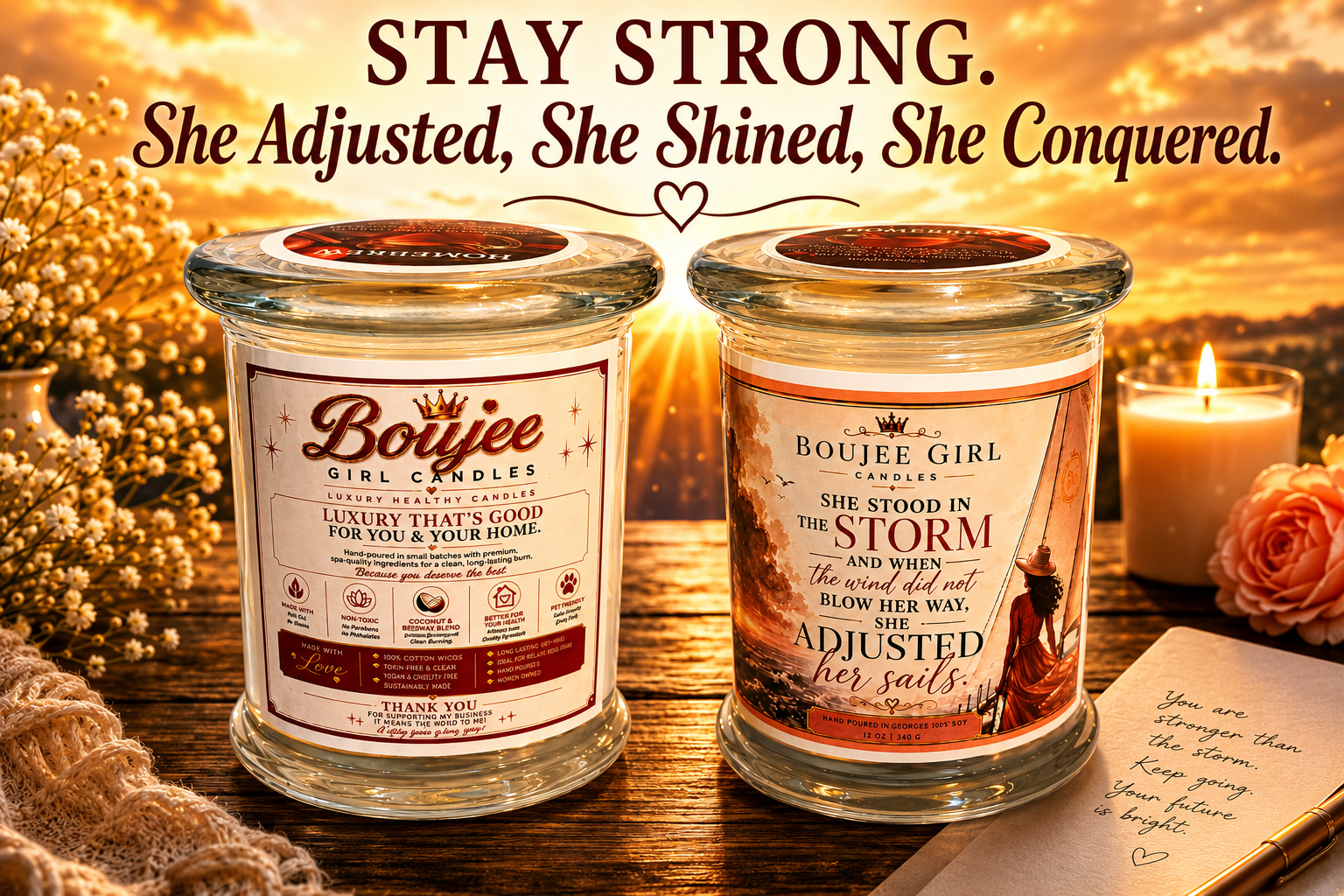 She Adjusted Her Sails Inspirational Candle | Luxury Coconut & Beeswax Candle