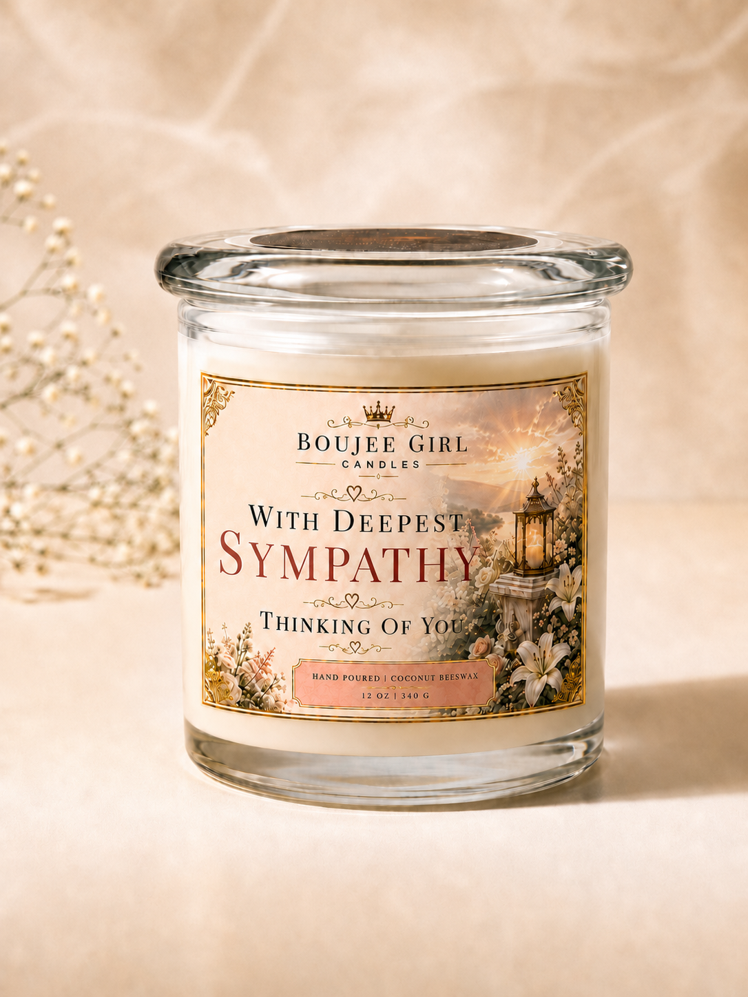 With Deepest Sympathy Memorial Candle | 12 oz Coconut + Beeswax